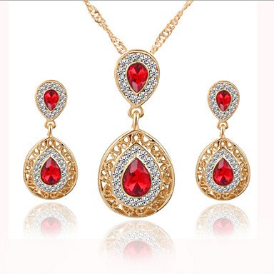 Lucky Doll Women's All Matching Luxury Gem Rose Gold Plated Zirconia Water Drop Necklace & Earrings