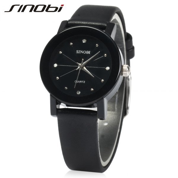 SINOBI 981 Women Analog Rhinestone Leather Band Quartz Watch