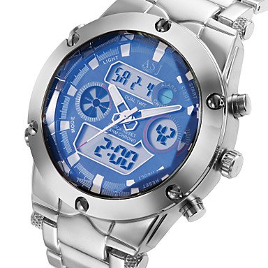 NEW Military Mens Sport Wrist Watch Quartz LCD Digtal Dual Time Chronograph Alarm Steel Waterproof