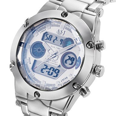 NEW Military Mens Sport Wrist Watch Quartz LCD Digtal Dual Time Chronograph Alarm Steel Waterproof