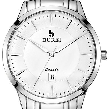 BUREI ® Men‘s Brand Stainless Steel Business Watch with Calendar Function Fashion Quartz Sapphire