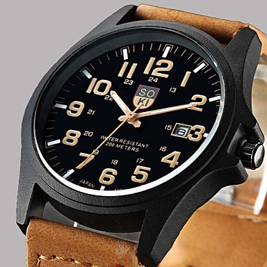 Fashion Leisure Men‘s Watch Calendar Leather Black Brown Band Cool Watch Unique Watch #02892719