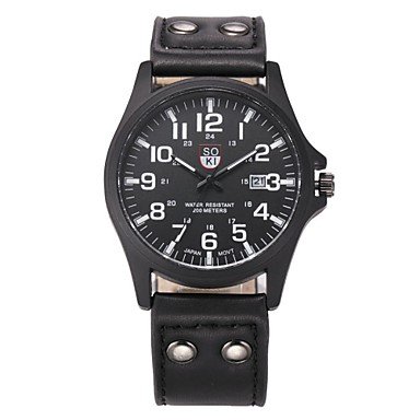 Fashion Leisure Men‘s Watch Calendar Leather Black Brown Band Cool Watch Unique Watch #02892719