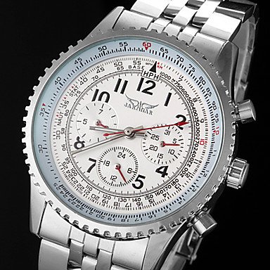 Men‘s Automatic Mechanical 6 Pointers Silver Steel Band Wrist Watch
