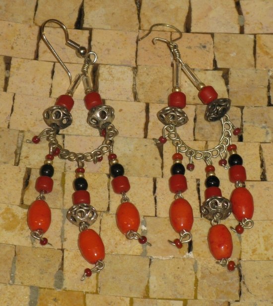 Red Orange Dangle Long Earrings - Long Dangle Earrings - Orange Drop Earrings
