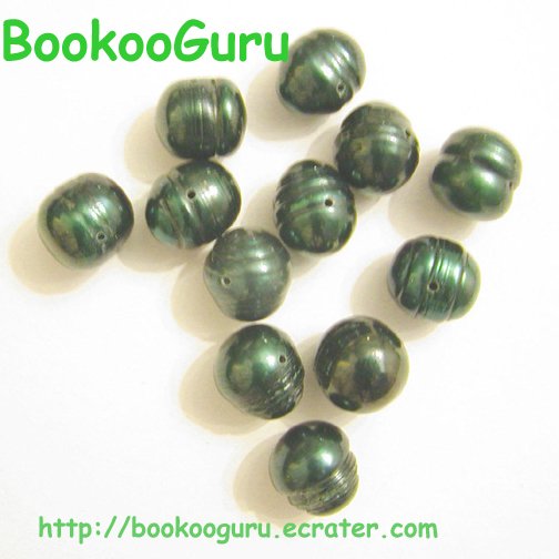 Dozen Freshwater Pearls - Iridescent Green - Jewelry - Creation - Supplies, BooKooGuru
