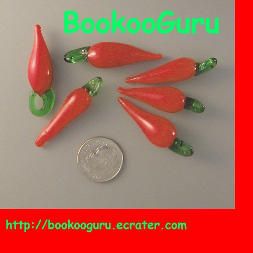 Red Hot Chili Pepper Beads - Blown Glass - Rare - Peppers, BooKooGuru
