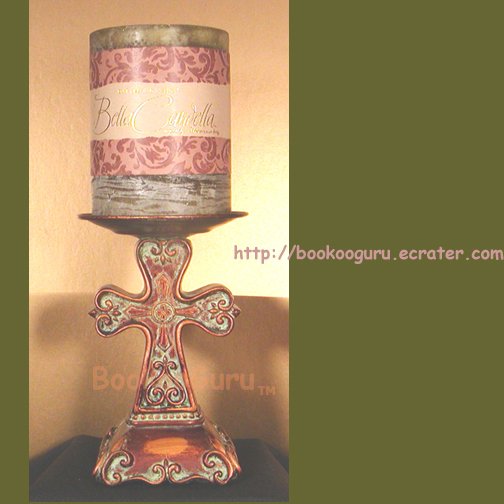 Bella Candella Carved Cross, Candle Stand with Scented Candle, Darsee & David's, BooKooGuru