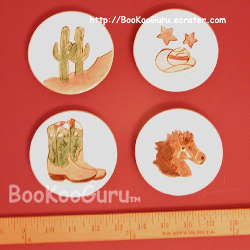 Tiny Decorative Plates, Set of 4, Hand-painted Ceramic, Cowboy Theme, Western Design, BooKooGuru