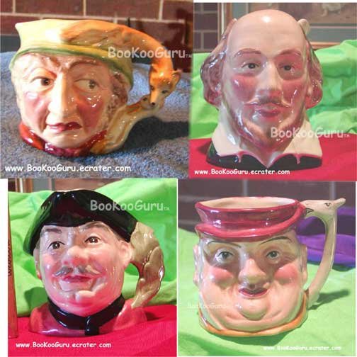 Staffordshire Character Mugs Jugs, Set of 4, Shakespeare,Tony Weller,Game Keeper,Chelsea, BooKooGuru