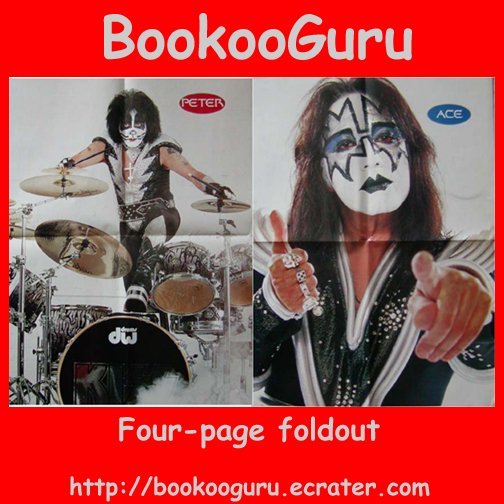 KISS (the band) 4-page foldout, Poster, Pin-up, Double sided, Ace Frehley, Peter Criss, BooKooGuru
