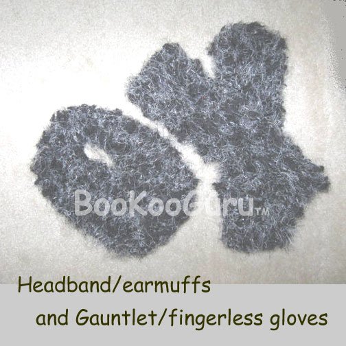 Handmade Knitted Set, Headband earmuffs and Gauntlets, Fingerless Gloves, One Size, BooKooGuru