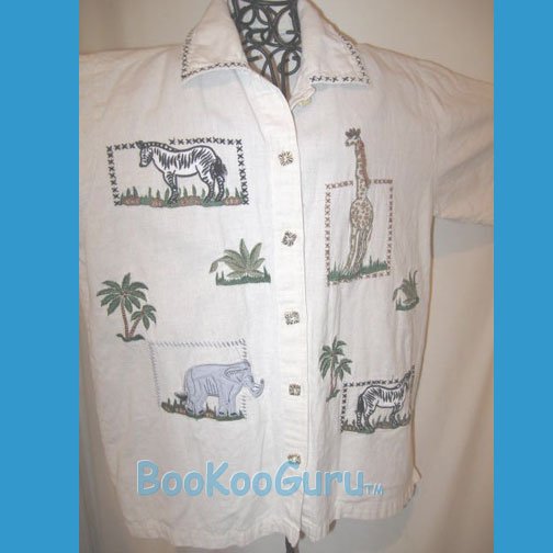 Safari Shirt, No Label, South American Style, Hand-embroidery, Cool Animals, Vintage Clothing
