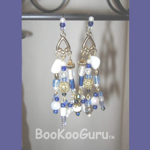 Luxurious Blue Dangle Earrings, Delightful Blue Dangle, Vintage Flower Beads, Vintage Blue Crystals