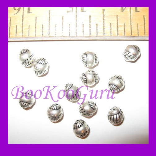 Dozen Round Shell Beads, Silver Tone, 6mm, Rare & Vintage, Make Jewelry