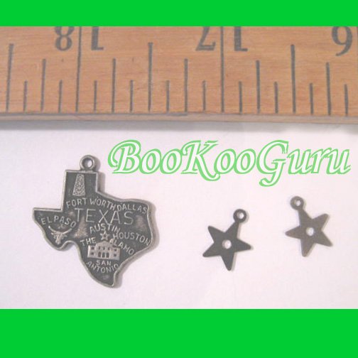 Texas State Charm, Tiny Stars Charms, All Three, Antique Silver, Make Jewelry, BooKooGuru