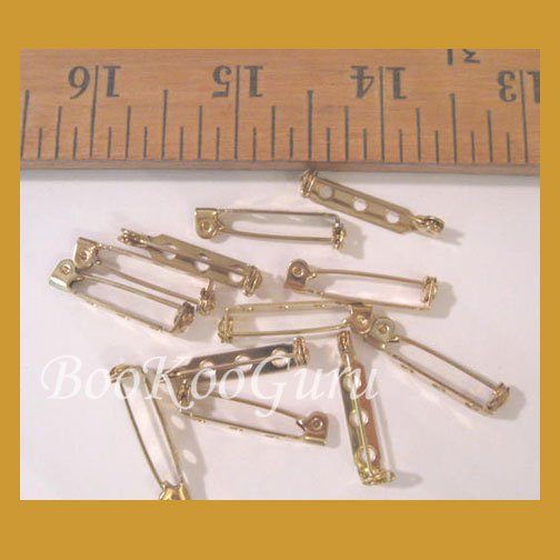 Dozen (12) Pin Backs, Gold Tone, Glue On, Vintage, Make Jewelry, BooKooGuru