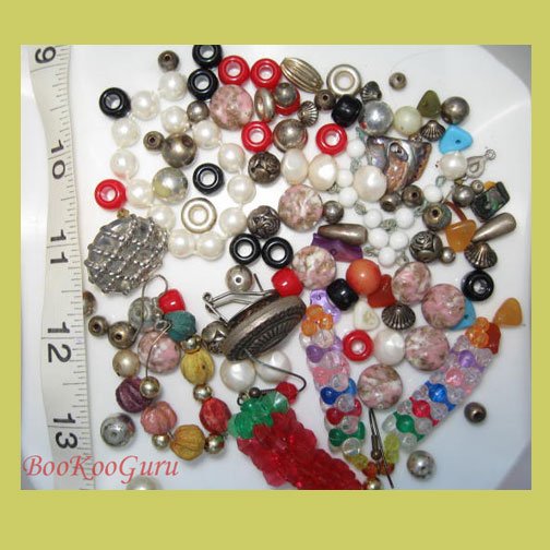 Large Bag of Assorted Beads and Findings, Some Vintage, See Photo, BooKooGuru