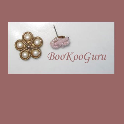 Pair of Items, Pink Beaded Stud Earring, Pearls on Goldtone Flower, BooKooGuru, Vintage Jewelry