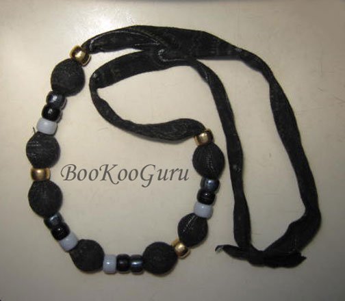 Black Fabric and Beads Necklace, Handmade, Teacher-approved, BooKooGuru, Vintage Jewelry