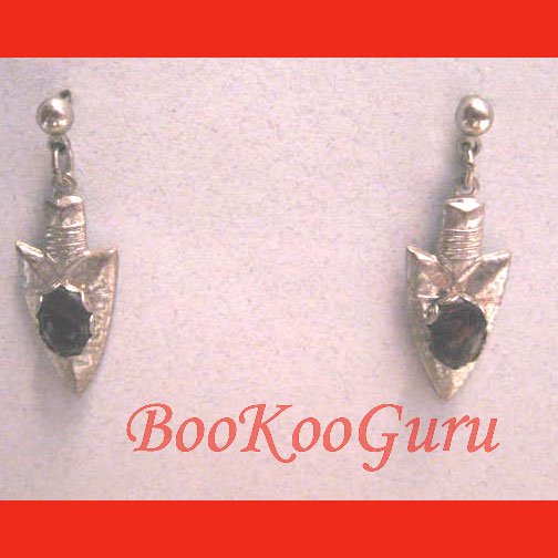 Arrowhead Earrings, Red Swirl Mother of Pearl Center Stone, Southwest Style, Vintage Jewelry