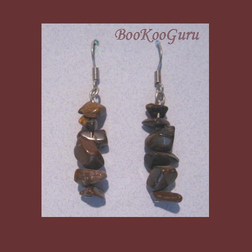 Genuine Tiger-Eye Chip Dangle Earrings, Genuine Gemstones, Artisan Crafted