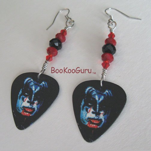 KISS Gene Simmons Guitar Pick Earrings, Genuine KISS, Artisan Designed, Hand-crafted