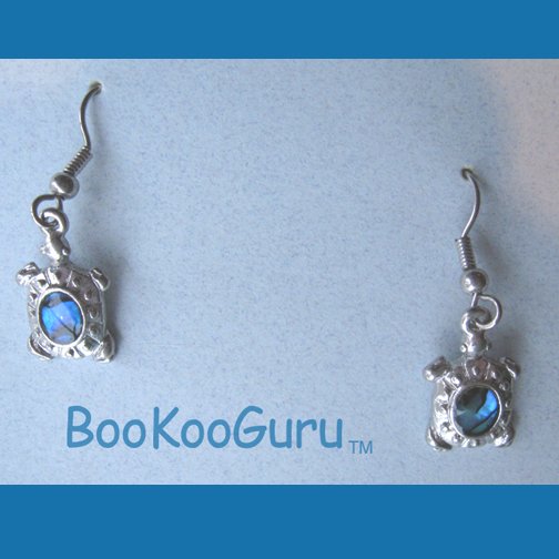 Tiny Turtle Earrings, Blue Swirl Mother of Pearl Inset, Rare, Vintage Jewelry