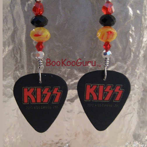 KISS Logo Guitar Picks Earrings,Artisan Original Design,Made in Texas