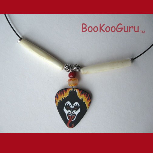 KISS Gene Simmons Guitar Pick Necklace,Rock n Roll Over,Artisan Crafted in Texas