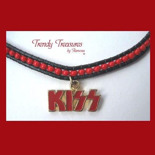 KISS Charm on Beaded Woven Cord Necklace,#TrendyTreasuresByRamona,Made in Texas