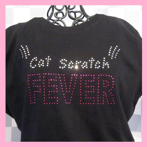 Bling Rhinestone Embellished T-shirt, Black, Cat Scratch Fever Design,Ted Nugent