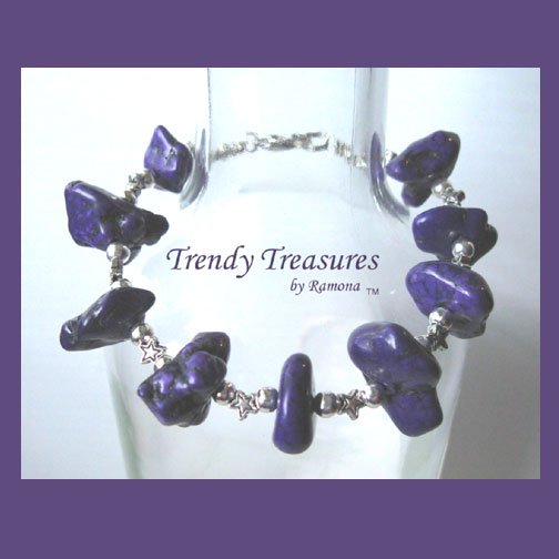 Paul Stanley Bracelet, Bright Purple with Stars, Artisan Original Design, Made in Texas