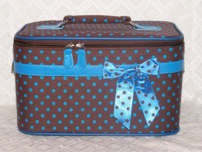 Large Brown / Blue Dot Cosmetic Case