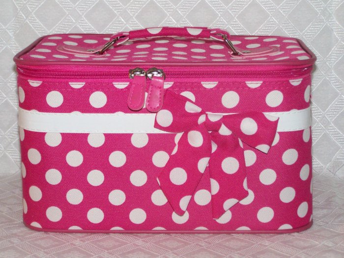 Large Fushia / White Dot Cosmetic Case