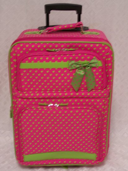 Small Fushia/Green Dot Rolling Suitcase