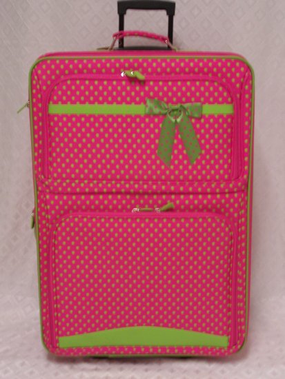 Large Fushia/Green Dot Rolling Suitcase