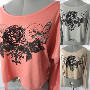 Nwt COOLWEAR Tribal Roses Tee shirt women SML Gray Pink Brown Wide scoop western