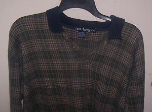 NAUTICA MENS PULLOVER KNIT LONG SLEEVE PLAID SHIRT LARGE L