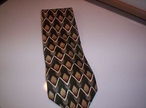 Bosa Men's Green Golden Tan White Zig Zag Lines Silk Tie Necktie
