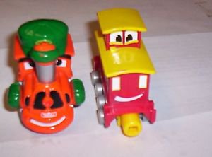 TONKA MAISTO CHUCK TOWN EXPRESS TRAIN ENGINE AND CABOOSE PLASTIC MINI TRAIN CARS