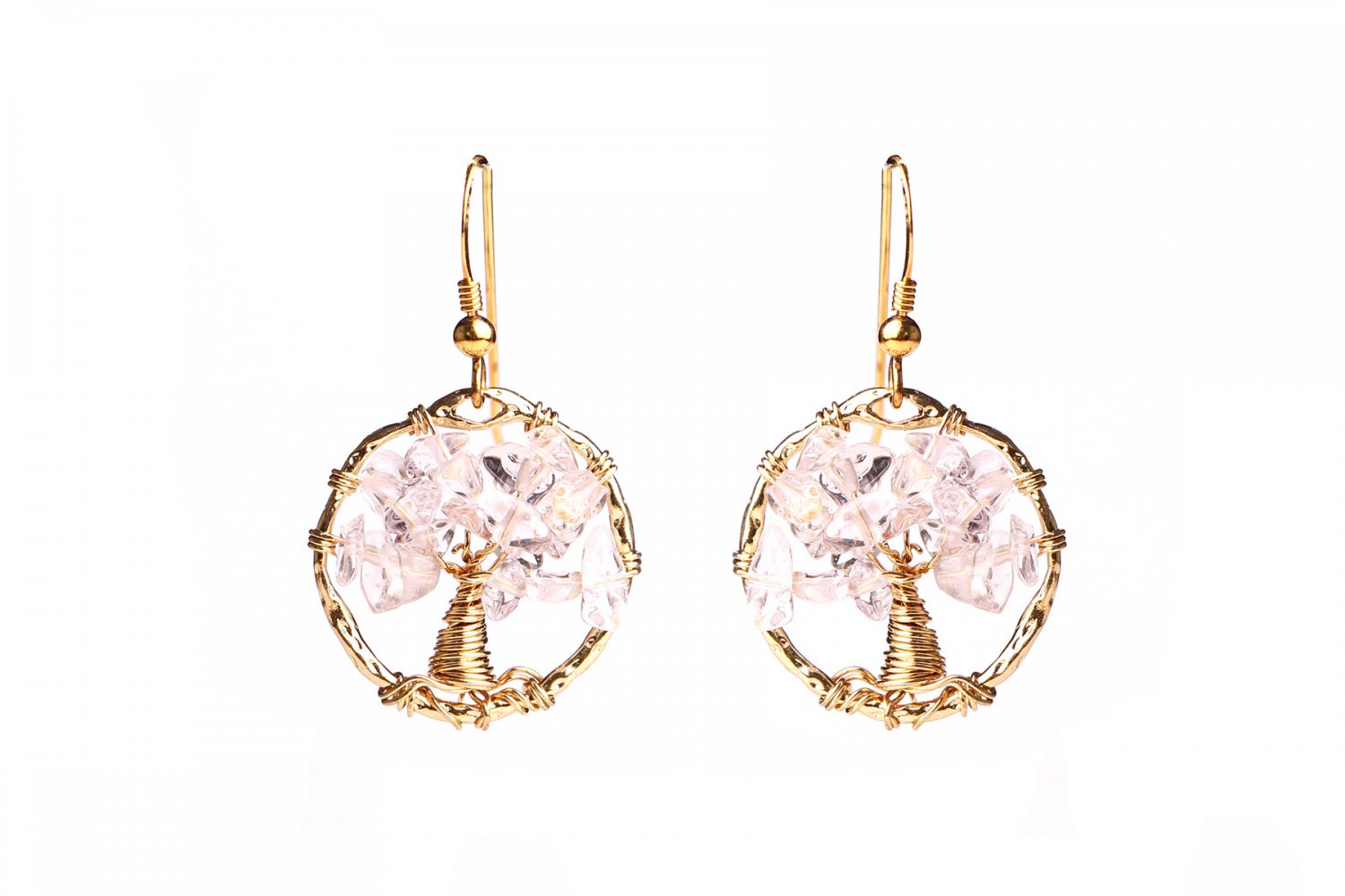 Love quartz tree of life earrings