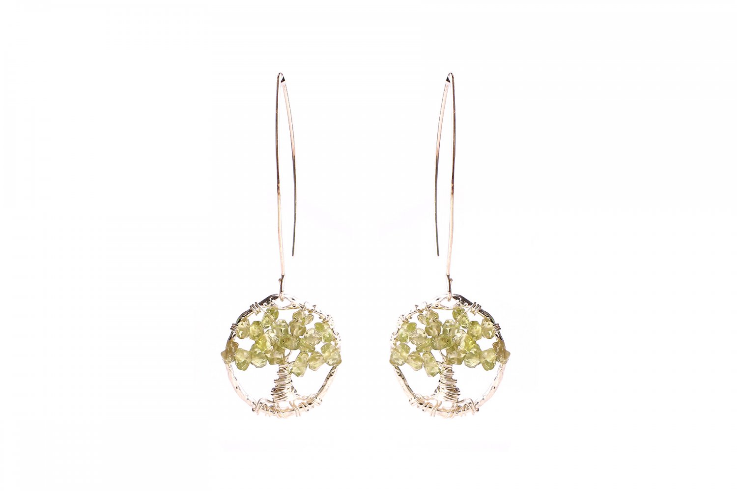 Light green agate tree of life earrings