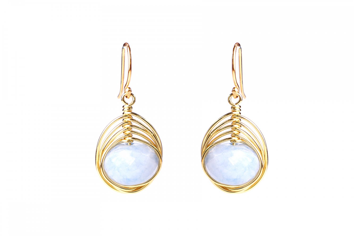 Light Blue Faceted Agate Wire Wrapped Earrings