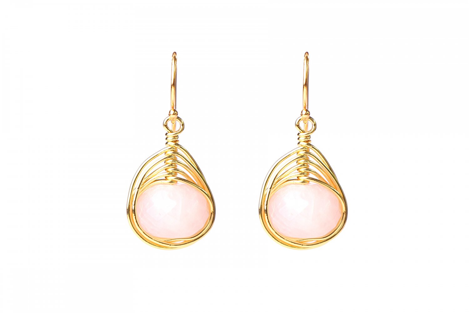 Faceted Love Quartz Wire Wrapped Earrings