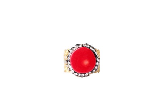 Magnolia Red Coral Lace Ring