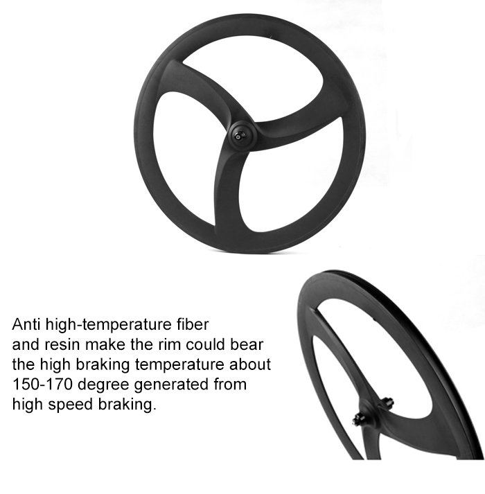 Cool clincher/tubular carbon tri spoke wheels aero 3 spoke road/trac front wheel