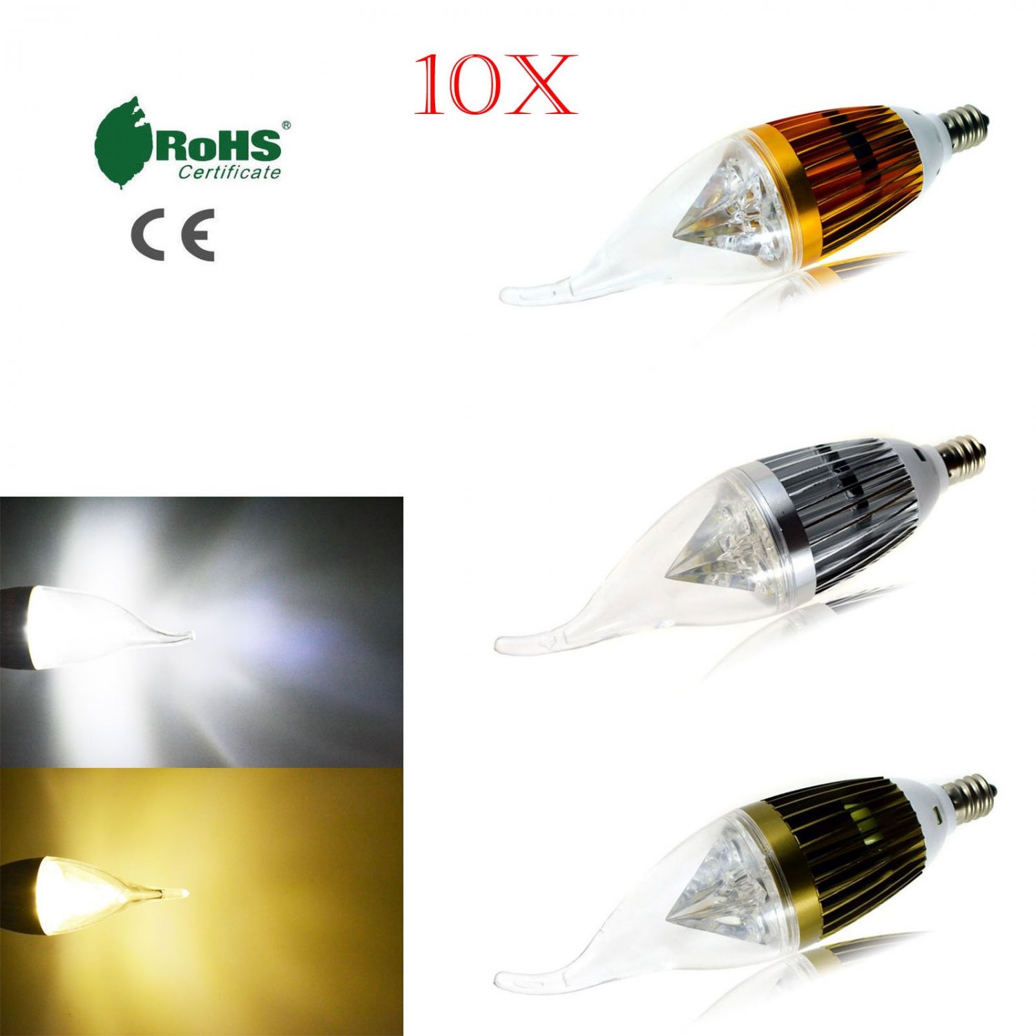 10x E12 Candelabra 110V Dimmable 4W 8W 12W High Power LED Chandelier Light Bulb