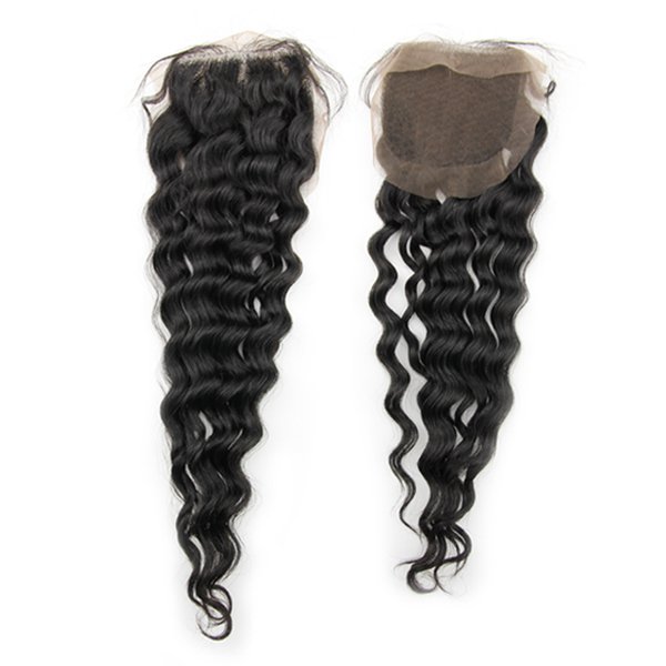 18 Inches Human Hair natural Color Deep Wave Lace Top Closure