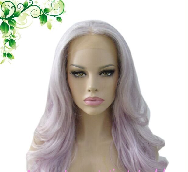 FREE SHIPING Synthetic Two Tone Gray Pink 20inch Lace Front wig